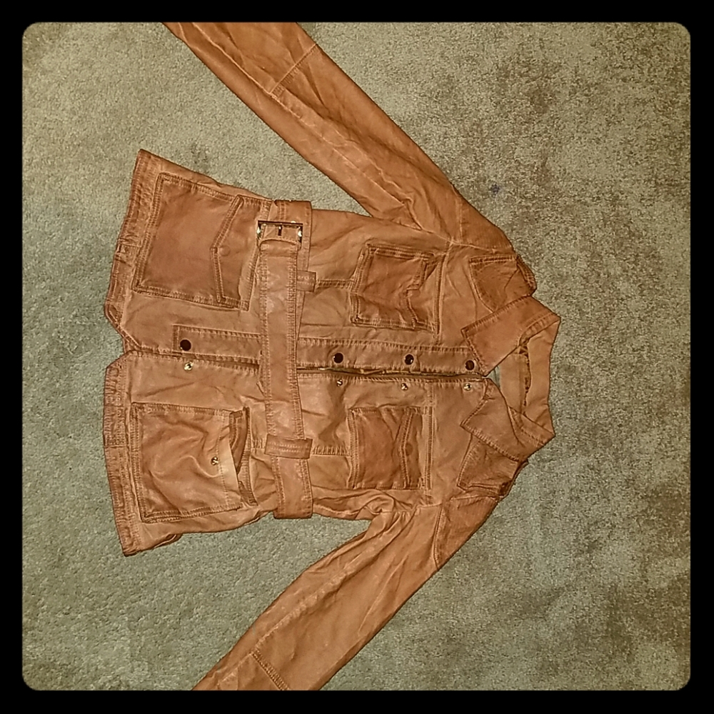 Brown Pleather Jacket w/ belt and pockets